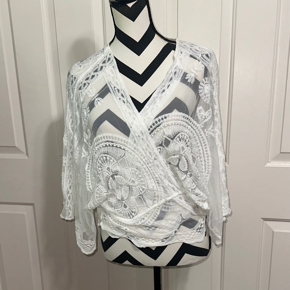 Rachel Zoe White Lace Wrap Blouse